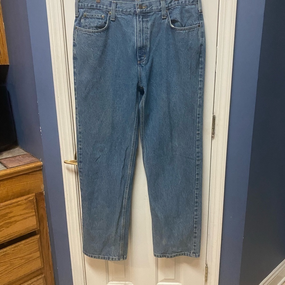 Carhartt Relaxed Fit Men's Work Career Straight Leg Thick Blue Jeans Size 38x32.